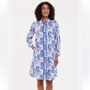 Moda Posa Carlotta Blue and White Patterned Shirt Dress